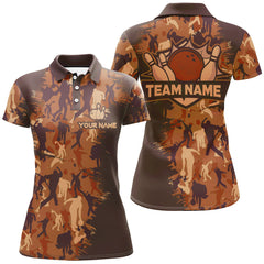 Maxcorners Custom Bowling Shirts Women Camo Bowling Jersey Team League Bowling Polo Shirt | Orange