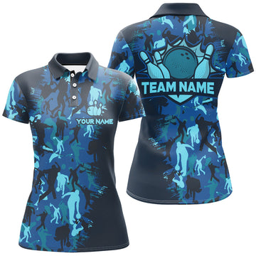 Maxcorners Custom Bowling Shirts Women Camo Bowling Jersey Team League Bowling Polo Shirt | Navy