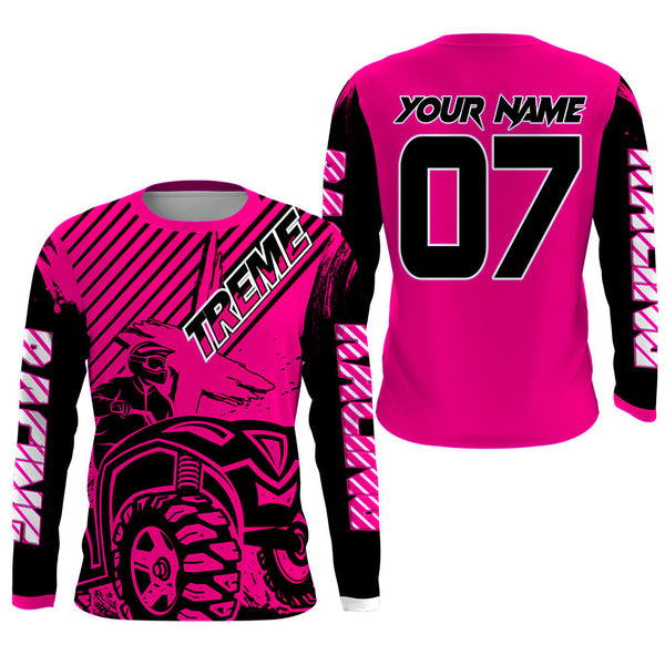 Maxcorners Custom Quad Bike Jersey Kid Men Women Upf30+ Pink ATV Motocross Shirt Extreme Rider PDT841 MT2809
