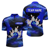 MaxCorners Bowling And Pin Lightning Thunder Customized Name 3D Stand Collar Zipper Polo Shirt Unisex