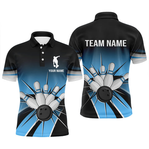 Maxcorners Vintage Black&Blue Bowling Customized Name And Team Name 3D Shirt