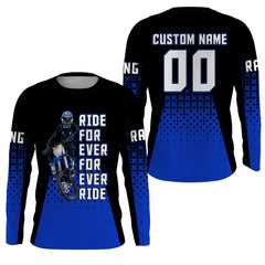 Maxcorners Kid Men Women Motocross Jersey Personalized UPF30+ Blue Dirt Bike Shirt Forever Ride MX Shirt LM2809