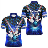 Maxcorners Bowling Blue Hexagon Pattern Customized Name And Team Name 3D Shirt