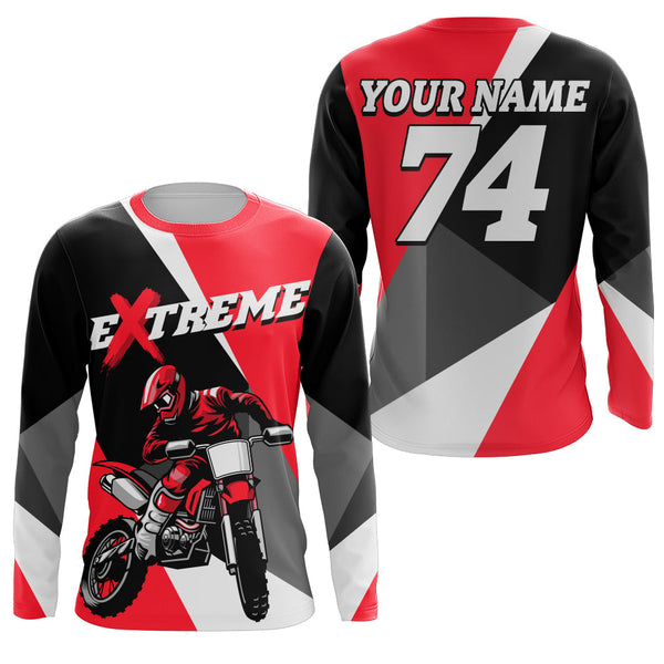 Maxcorners Kid Men Women Dirt Bike Jersey Red Upf30+ Custom Motocross Shirt Motorcycle Racing MT2809