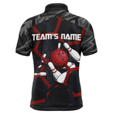 Maxcorners Red Camo Bowling Hexagon Pattern Customized Name And Team Name 3D Shirt