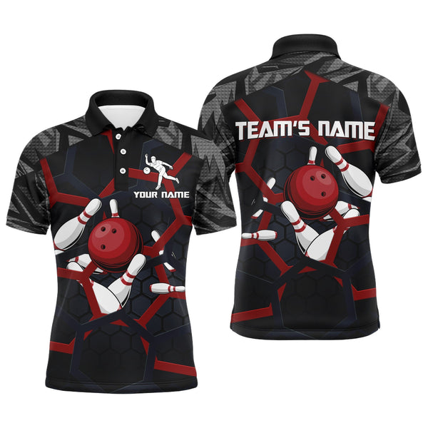 Maxcorners Red Camo Bowling Hexagon Pattern Customized Name And Team Name 3D Shirt