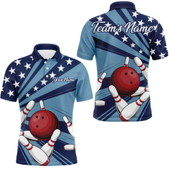 Maxcorners American Flag Bowling Shirts Custom Bowling Shirt for Women Men Patriotic Bowling Polo MBL04