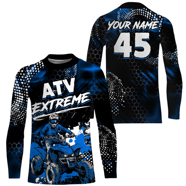 Maxcorners Blue ATV Motocross Jersey Kid Men Women UPF30+ Custom Quad Bike Shirt Off-Road PDT843 MT2809