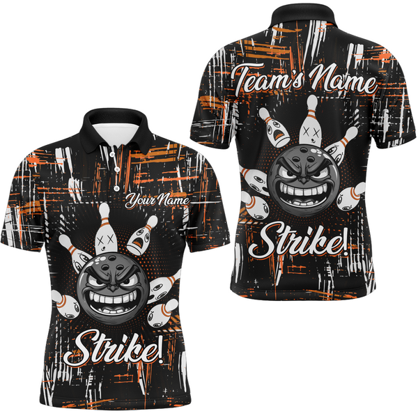 Maxcorners Bowling Ball And Pins Strike  Customized Name, Team Name 3D Polo Shirt Unisex