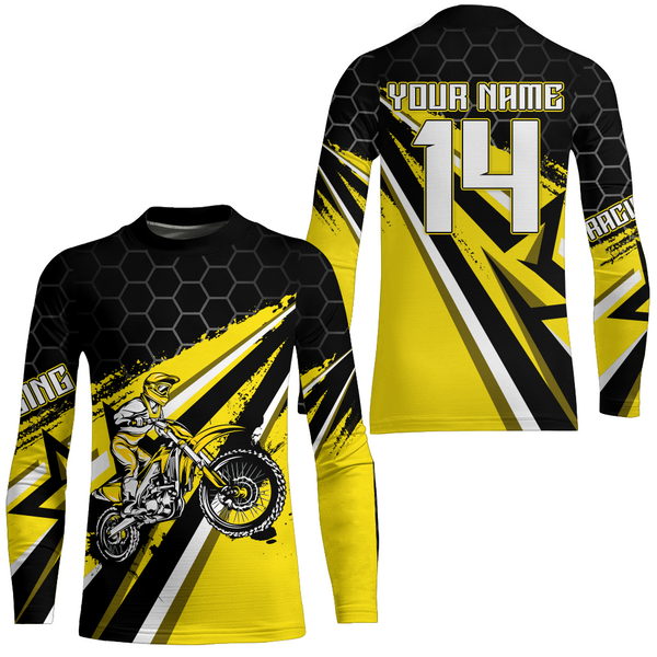 Maxcorners Custom Dirt Bike Jersey Yellow Upf30+ Kid Motocross Shirt Boys Girls MX Jersey Men Women Motorcycle MT2809