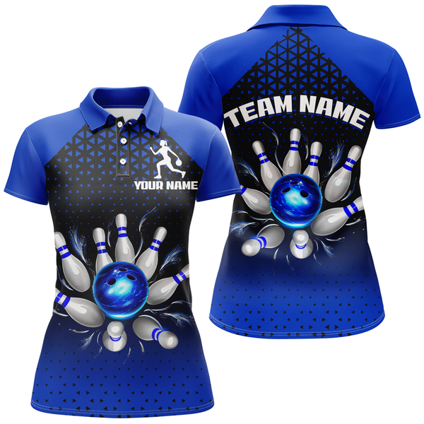 Maxcorners Custom Bowling Polo Shirts For Men And Women Blue Bowling Team Jerseys Unisex