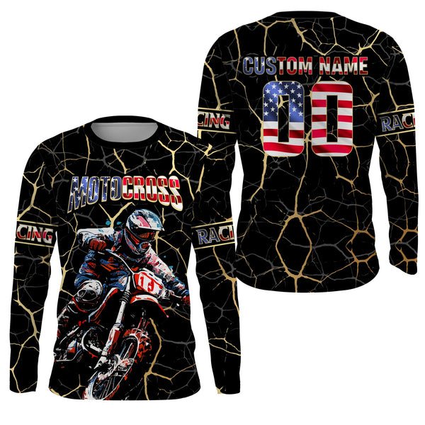 Maxcorners Custom Motocross Jersey Youth Men Women UPF30+ American Flag MX Dirt Bike Shirts Motorcycle LM2809