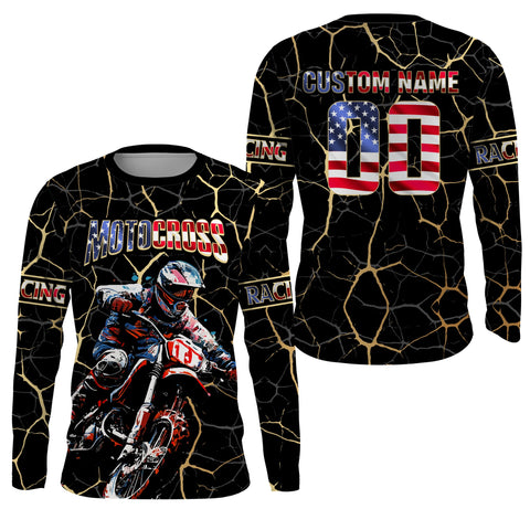 Maxcorners Custom Motocross Jersey Youth Men Women UPF30+ American Flag MX Dirt Bike Shirts Motorcycle LM2809