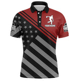 Maxcorners Red&Black Bowling American Flag Customized Name And Team Name 3D Shirt