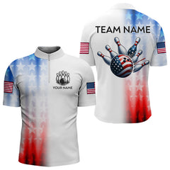 Maxcorners Patriotic Bowling Shirt Custom Bowling Jersey Men Women Team Bowling Polo 1/4 Zip Shirt