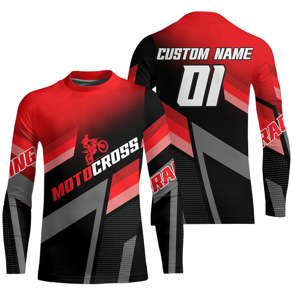 Maxcorners Motocross Racing Dirt Bike Jersey Red Upf30+ Motorcycle Shirt For Kid Men Women MT2709