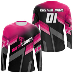 Maxcorners Motocross Racing Dirt Bike Jersey Pink Upf30+ Motorcycle Shirt For Kid Men Women MT2709