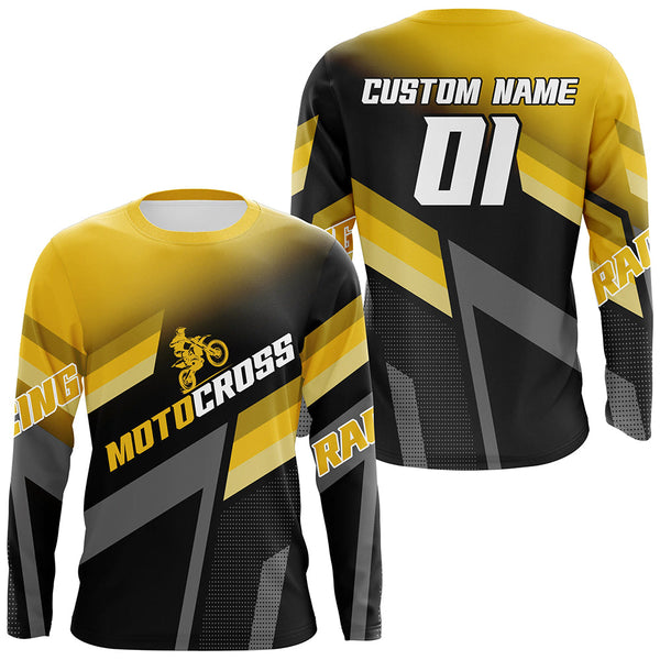 Maxcorners Motocross Racing Dirt Bike Jersey Yellow Upf30+ Motorcycle Shirt For Kid Men Women MT2709