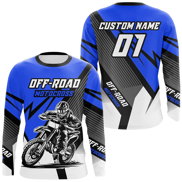 Maxcorners Blue Motocross Racing Off-road Jersey For Men Kid Dirt Bike Riding Shirt Women MT2709