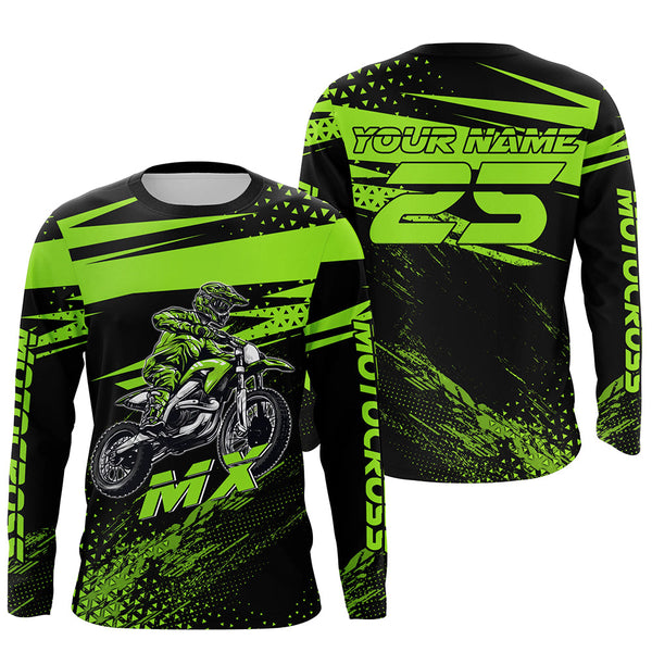 Maxcorners Green Motocross Racing Jersey Upf30+ Dirt Bike Shirt Motorcycle Off-Road MX Jersey MT2709