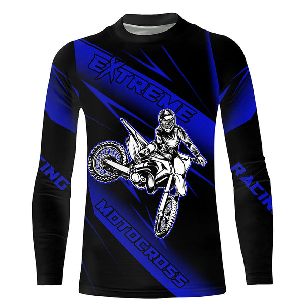 Maxcorners Motocross Racing Jersey Blue Upf30+ Dirt Bike Shirt Motorcycle Off-Road Jersey MT2709