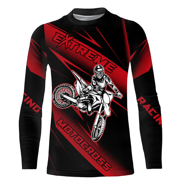 Maxcorners Motocross Racing Jersey Red Upf30+ Dirt Bike Shirt Motorcycle Off-Road Jersey MT2709