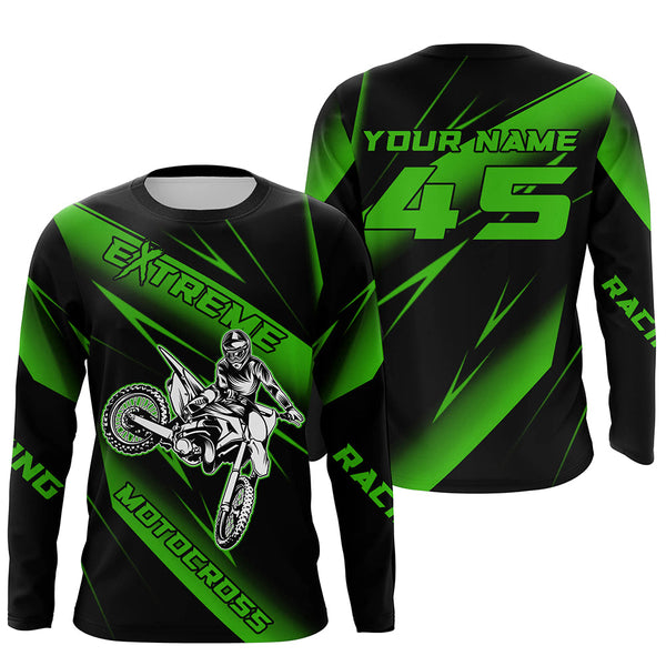 Maxcorners Motocross Racing Jersey Green Upf30+ Dirt Bike Shirt Motorcycle Off-Road Jersey MT2709