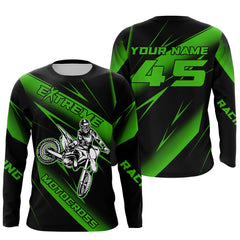 Maxcorners Motocross Racing Jersey Green Upf30+ Dirt Bike Shirt Motorcycle Off-Road Jersey MT2709