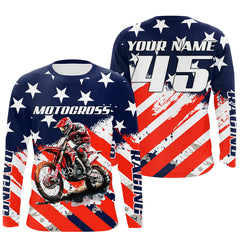 Maxcorners American Flag Racing Jersey UPF30+ Youth Motocross Shirt USA Custom Dirt Bike Shirt Boys Girls Men LM2809