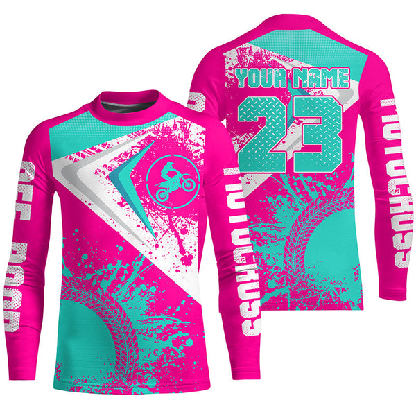 Maxcorners Motocross Jersey Pink Custom Dirt Bike Shirt For Kid Men Women Off-road Racing Shirt MT2709