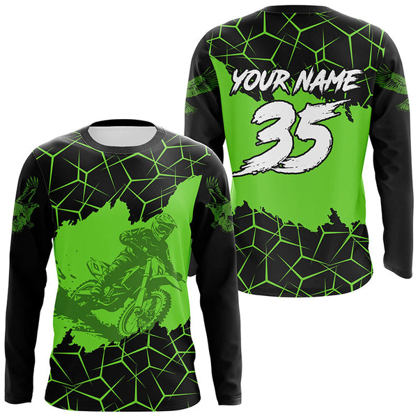 Maxcorners Motocross Jersey Custom Dirt Bike Green Motorcycle Shirt for Kid Men Women MT2709