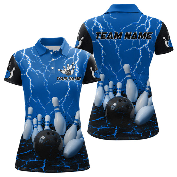 Maxcorners Blue Thunder Lightning & Lava Bowling Shirt for Men Women Team Bowling Jersey