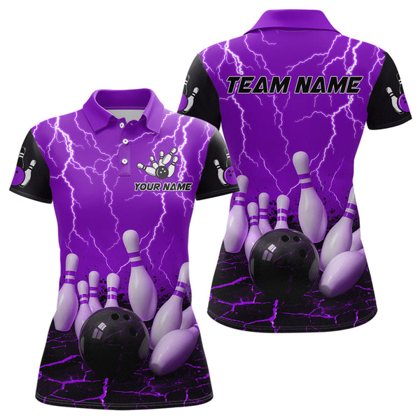 Maxcorners Purple Thunder Lightning & Lava Bowling Shirt for Men Women Team Bowling Jersey