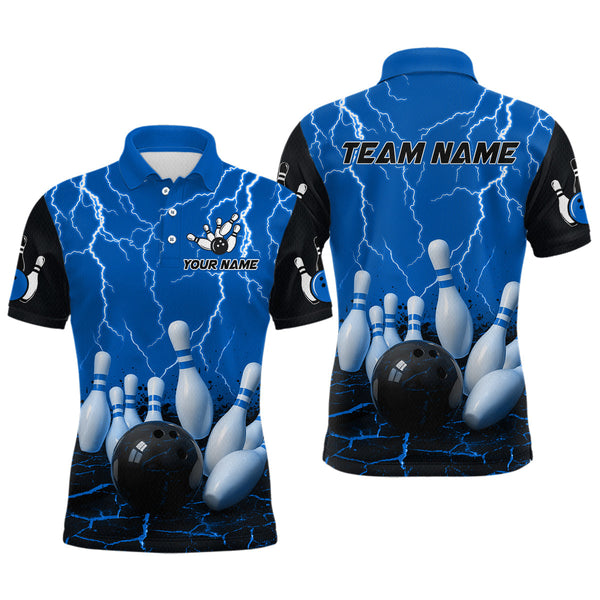 Maxcorners Blue Thunder Lightning & Lava Bowling Shirt for Men Women Team Bowling Jersey