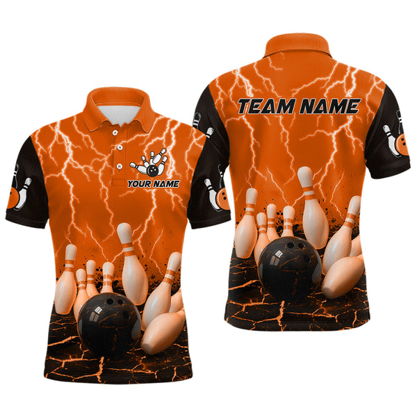Maxcorners Orange Thunder Lightning & Lava Bowling Shirt for Men Women Team Bowling Jersey
