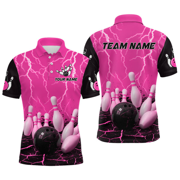 Maxcorners Pink Thunder Lightning & Lava Bowling Shirt for Men Women Team Bowling Jersey
