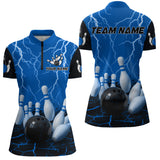 Maxcorners Blue Thunder Lightning & Lava Bowling Shirt for Men Women Team Bowling Jersey