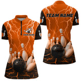Maxcorners Orange Thunder Lightning & Lava Bowling Shirt for Men Women Team Bowling Jersey
