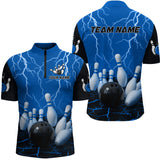 Maxcorners Blue Thunder Lightning & Lava Bowling Shirt for Men Women Team Bowling Jersey