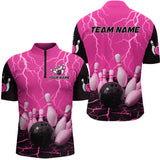 Maxcorners Pink Thunder Lightning & Lava Bowling Shirt for Men Women Team Bowling Jersey