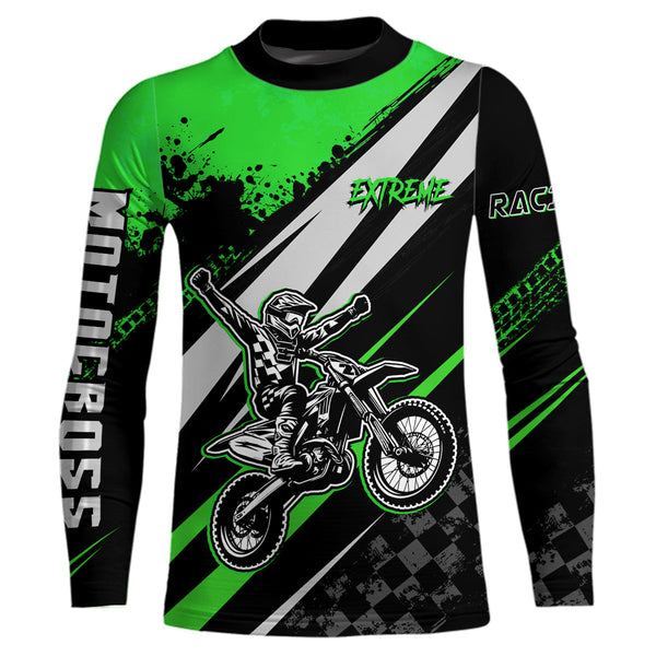 Maxcorners Dirt Bike MX Racing Jersey Green Upf30+ Motocross Shirt Women Kid Off-Road Shirt MT2709