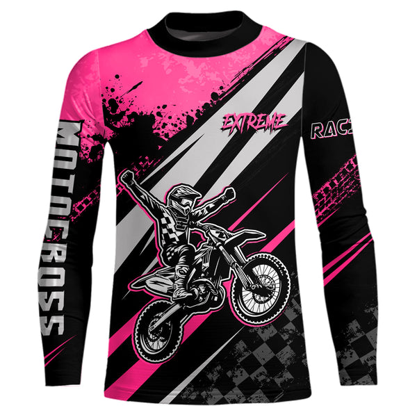 Maxcorners Dirt Bike MX Racing Jersey Pink Upf30+ Motocross Shirt Women Kid Off-Road Shirt MT2709