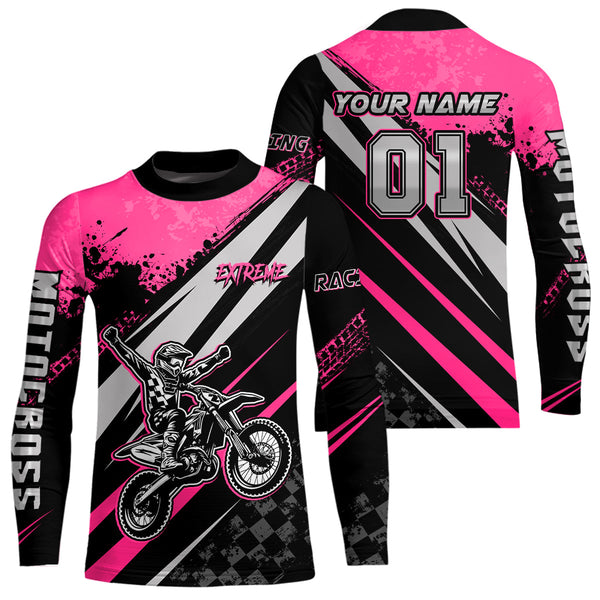 Maxcorners Dirt Bike MX Racing Jersey Pink Upf30+ Motocross Shirt Women Kid Off-Road Shirt MT2709