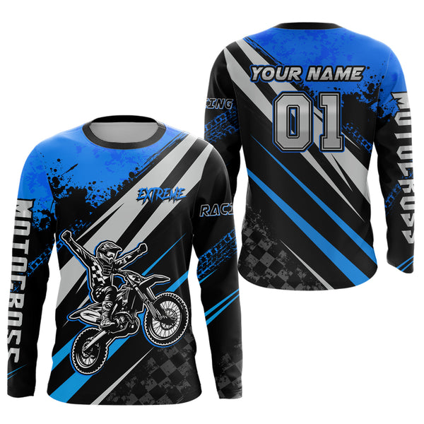 Maxcorners Dirt Bike MX Racing Jersey Blue Upf30+ Motocross Shirt Women Kid Off-Road Shirt MT2709