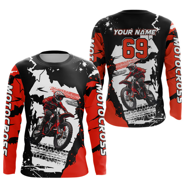 Maxcorners Dirt Bike Racing Jersey Red Upf30+ Motocross Shirt Men Kid Women Off-Road Jersey MT2709