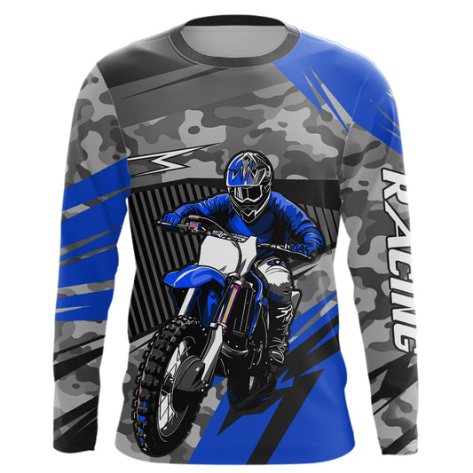 Maxcorners Motocross Racing Jersey Blue Upf30+ Dirt Bike Off-Road Shirt Motorcycle Kid Men Women MT2709