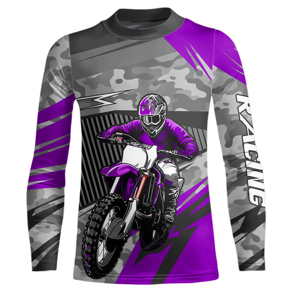 Maxcorners Motocross Racing Jersey Purple Upf30+ Dirt Bike Off-Road Shirt Motorcycle Kid Men Women MT2709