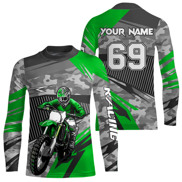 Maxcorners Motocross Racing Jersey Green Upf30+ Dirt Bike Off-Road Shirt Motorcycle Kid Men Women MT2709