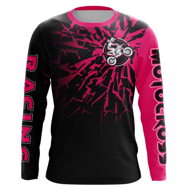 Maxcorners Pink Motocross Shirt Dirt Bike Jersey Women Kid Men Upf30+ Custom Jersey Off-Road MT2709