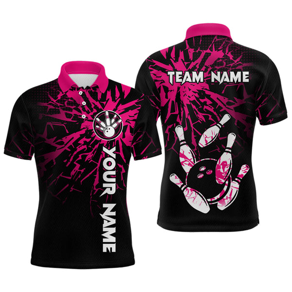 Maxcorners Custom Pink Bowling Shirts Funny Bowling Jersey for Men Women Team Polo&1/4 Zip